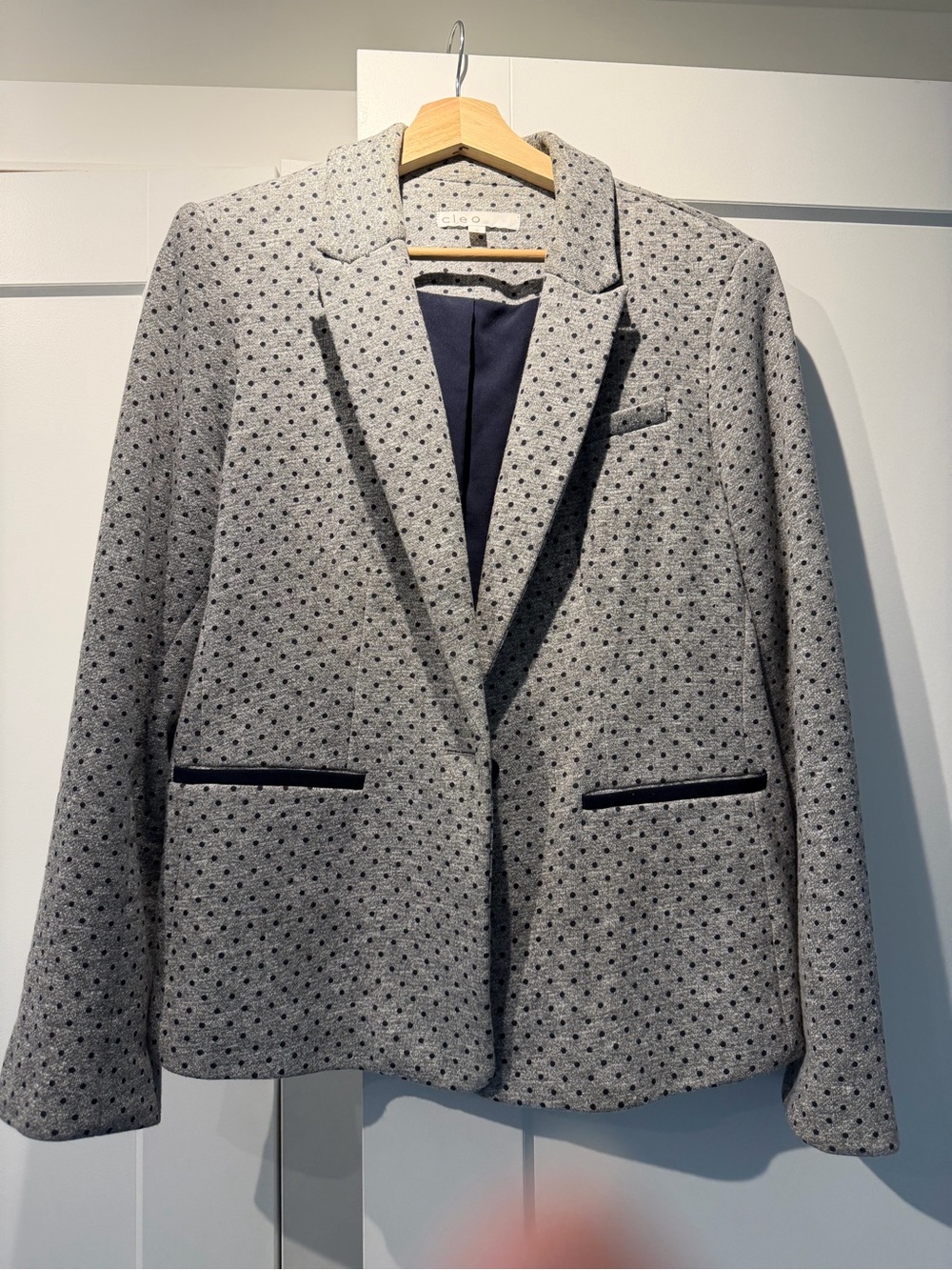 cleo Grey Polk a dot Blazer with Navy Trim